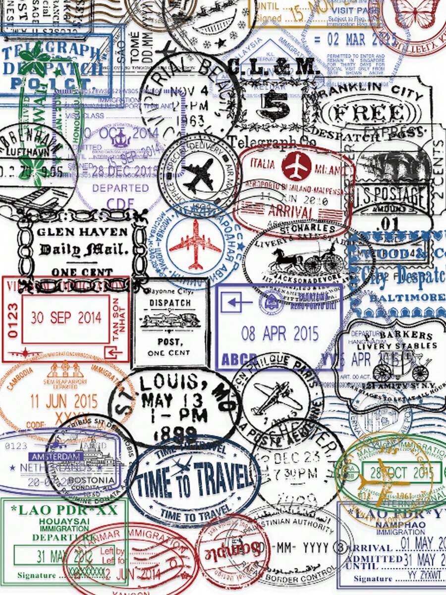60PCS Postmark Retro Stickers Letterhead Stamp Travel Suitcase Personalized Trolley Case Guitar Graffiti PET Sticker - Multicolor - View 1