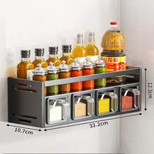 1pc Wall-Mounted Spice Rack Storage Organizer - Made Of Aluminum Magnesium Alloy, Rust-Proof, No Charging Required, Drill-Free Installation, Includes Spice Jars And Storage Containers, Suitable For Kitchen Organization - Multicolor - View 13