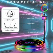 Fotomatón 360 con anillo de luz RGB, logotipo gratuito, control mediante app, fotomatón giratorio automático de 360 grados con estuche de transporte - 80cm/31.5inch - Ver 8