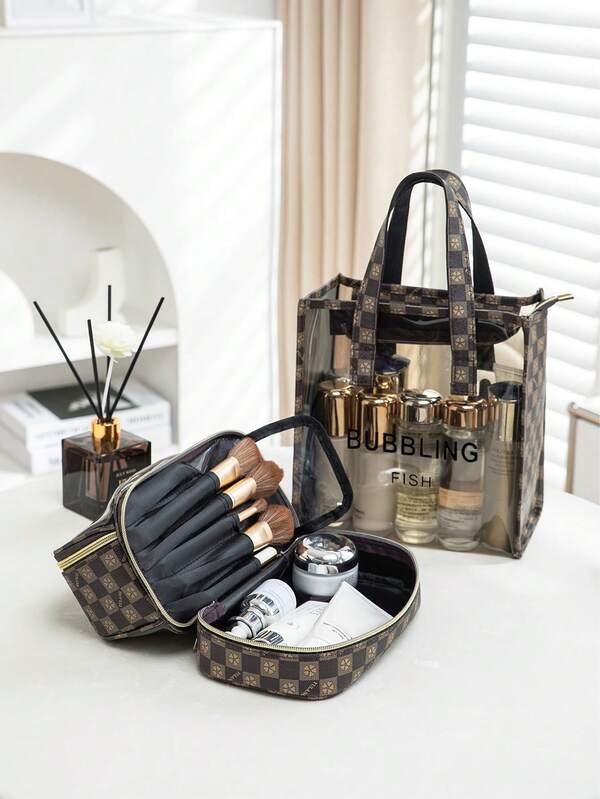 Nueva bolsa de maquillaje con tapa abatible de gran capacidad, bolsa de aseo portátil para viajes, bolsa de almacenamiento de cosméticos y artículos de tocador de mano, almacenamiento de artículos de tocador y cosméticos, adecuada como regalo para amigos, mamá, novia