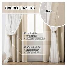 Beige Blackout Curtains For  Bedroom - 63 Inch Cute Double Layer Sheer Curtains, 52"W X 2 Panels, Grommet Top, Light Filtering - 如圖10 - 查看 2