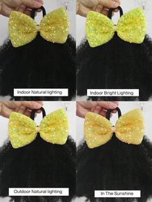  1pc Synthetic Natural Black Hair With Bow Clip Kids Exploding Curl Ponytails For Halloween & Daily Wear - Black - View 8