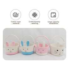 Easter Bunny Basket Cute Contrast Color Rope Easter Bucket Tote With Long Handle For Home Party School - 粉色 - 查看 4