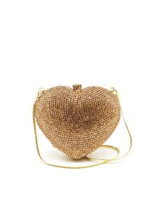Lady Heart Shaped Crystal Clutch Purse Gold Stones Evening Clutches Super Mini Love Designer Diamond Bags Women Metal Minaudiere Wedding Party Rhinestones Purses Bags For Prom
