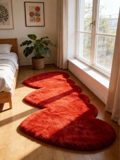 1pc Red Triple Heart Decor Plush Rug, Bedroom Decor, Small Rug, Carpet, Home Decor, Living Room Rug, Bedroom Rug, Living Room Home Decor, Outdoor Rug, Washable Rug