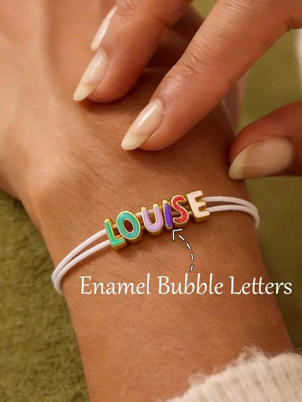 Custom 3D Bubble Letter Women's Braided Rope Bracelet, Charming And Exquisite Personalized Colorful Bubble Letter Adjustable Sliding Bracelet, Creative DIY Handmade Perforated Letter Woven Rope Bracelet