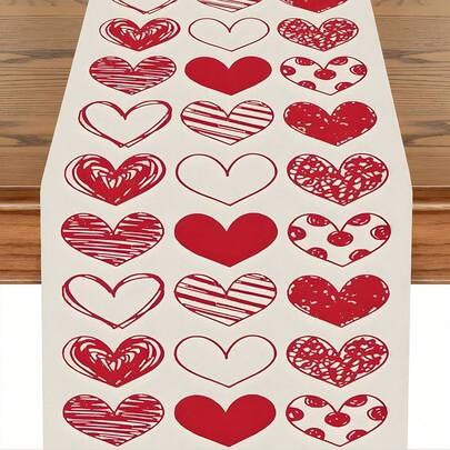 ראנר לשולחן רומנטי אחד - עיצוב לב אדום ליום האהבה, יום האם, יום נישואין וחתונה, עיצוב מטבח ופינת אוכל רב-אירועים לחגיגות ביתיות