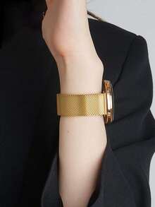 1条不锈钢网状表带+表壳套装，兼容三星Galaxy Watch 4 40mm/44mm、Galaxy Watch 5 40mm/44mm、Galaxy 6/7 40mm/44mm，男女通用智能手表配件表带，双扣设计，金色 - 金色 - 查看 3