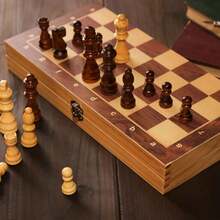 29/34厘米三合一木制国际象棋、跳棋、西洋双陆棋游戏套装，可折叠便携，策略棋盘游戏，适合家庭娱乐、旅行、初学者和成人，室内外皆宜，经典新年礼物 - 彩色 - 查看 5