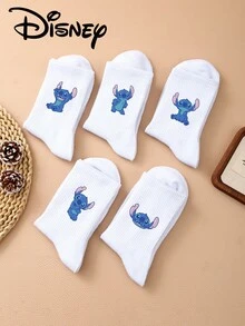 Disney 1/5/10 Pairs Unisex Cartoon Crew Socks, Stitch Animated Movie Graphic Design, Cute Cartoon Pattern, Suitable For Daily Wear, Providing All-Day Comfort And Good Elasticity - Multicolor - View 2