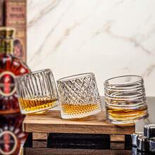 旋转威士忌酒杯，时尚玻璃器皿，适用于波本威士忌、苏格兰威士忌、鸡尾酒、威士忌和茶，优雅的饮具，男士礼品，露营用品，派对用品，朋友聚会，家庭聚餐 - 透明 - 查看 5