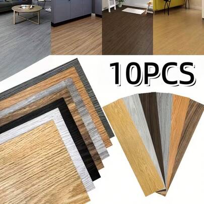 10pcs 50x15cm PVC Floor Tiles, Textured Self-Adhesive PVC Floor Stickers For Living Room, Bathroom, Kitchen, Home Decor, Vintage Style