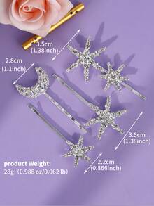 1 Set Sparkling Rhinestone Star & Moon Hair Clips, Geometric Bridal Bridesmaid Headpiece, Music Festival Party Graduation Casual Versatile Barrette, Ramadan Hairpin