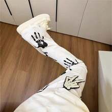 Pantalones vaqueros de hombre estilo streetwear americano con estampado de palmeras, cintura alta, corte ajustado, pierna recta, corte bota, modernos, resistentes a la suciedad, para uso casual. - Blanco - Ver 3