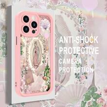 Floral Virgin Mary Artwork Phone Case Compatible With Samsung Phone Cases  17  16 Pro Max  15 Pro Max  13 And  12 Made Of TPU Material Providing Shock And Drop Protection A Meaningful Gift For Family Friends Loved Ones Boyfriends Girlfriends And For Christmas - 粉色 - 查看 3