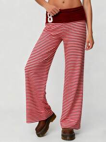 Women's Casual Trousers Y2K Low Waist Loose Fit Flare Pants for Daily Wear - Rosa Fucsia - Ver 4