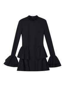Women's Elegant Solid Color Multilayer Ruffle/Frill Formal Evening Dress, Knit Fabric Black Spring - Black - View 8