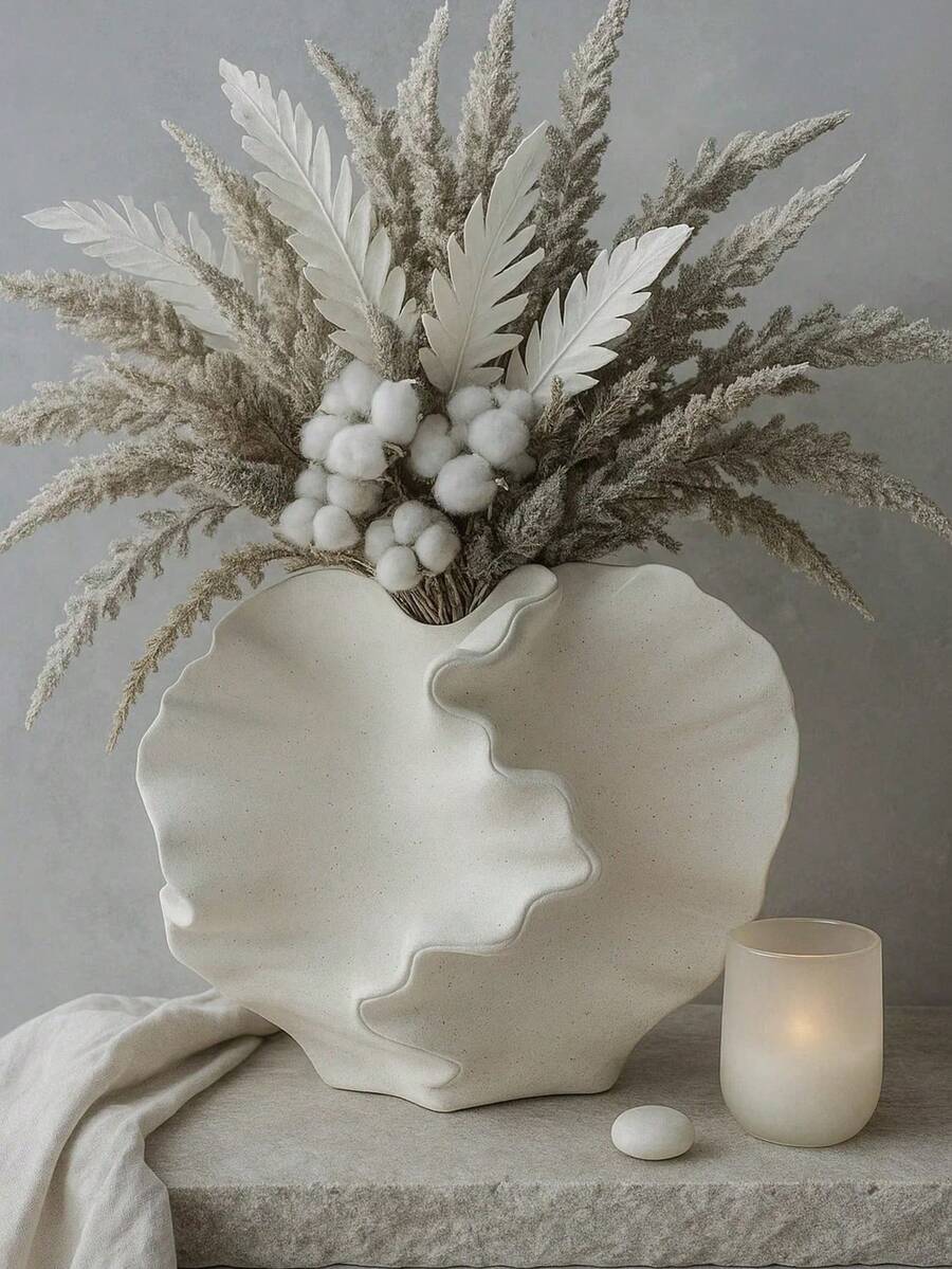 1pc Creative Abstract Vase Home Decor, White Floral Rattan Vase, Minimalist Boho Nordic Style, Suitable For Modern Farmhouse Decor, Living Room, Kitchen, Bedroom, Dining Table, Etc. - Multicolor - View 1