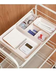 1pc White Plastic Storage Box, Drawer Organizer Set, Multi-Function Bathroom Vanity Drawer Organizer Tray, Cosmetic Storage Box, Bedroom, Kitchen Small Tools And Office Supplies Storage Box - White - View 10