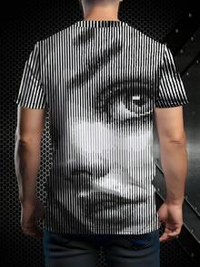 3D Digital Print Men's Short Sleeve T-Shirt, Black & White Gradient Striped Abstract Pattern, 3D Visual Effect Streetwear, Loose Breathable, Summer Casual, Street Fashion Design - Multicolor - View 2