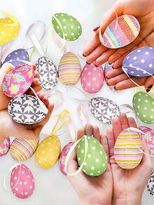 12pcs Easter Hanging Eggs, Colorful Easter Egg Pendant Decorations, Foam Rabbit Painted Eggs, Easter Party Decor, Home Decor, Easter Tree Ornaments (Styles And Colors Random) - Multicolor - View 4