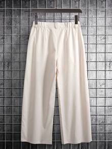 Men's Apricot Pleated Design Loose Wide Leg Pants, Streetwear Style - Apricot - View 5