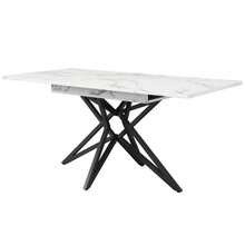 Extendable Dining Table 120 (160) X 80 Cm, Extendable Kitchen Table, Breakfast Table, Star-Shaped Table Legs, Black Iron Legs, Walnut/Marble Imitation Tabletop - White - View 6