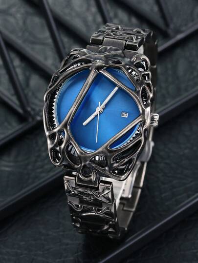 1款复古蜘蛛造型合金材质男士腕表，防水、带日历、夜光显示，是万圣节和圣诞节的最佳礼物。