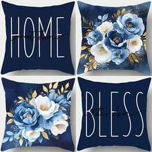 4 Packs Modern Floral Polyester Pillowcases, 45cm Square, Machine Washable, Zippered Cushion Covers With Blue And White Flower Print For Living Room Sofa And Bedroom Decor - Home Blessing & Home Design - Multicolor - View 2