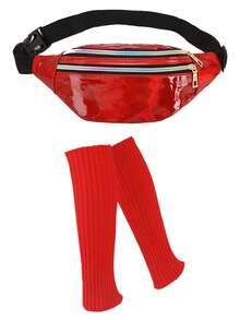 Forever & Moment 80年代女士瑜伽运动服饰配件两件套，包括腰包和腿套 - 适合80年代复古派对、健身锻炼、户外活动、跑步装备、日常穿着及礼品 - 彩色 - 查看 18