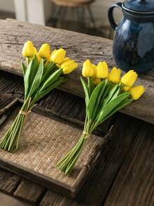 20 Stück künstliche gelbe Tulpenblumen, geeignet als Muttertagsgeschenk, Hochzeitsdekoration, Heimdesign, Schlafzimmer, Wohnzimmer, Geburtstagsfeier, Valentinstag Dekoration - Gelb - Übersicht 3