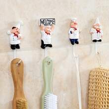 1pc Strong Adhesive Cartoon Chef Hook, Used For Kitchen And Bathroom Storage, Seamless Nail Wall, Kitchen Wall Hanging Clothes Hook, Fun Home Decoration - Kiểu B - Xem 8