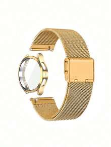 1条不锈钢网状表带+表壳套装，兼容三星Galaxy Watch 4 40mm/44mm、Galaxy Watch 5 40mm/44mm、Galaxy 6/7 40mm/44mm，男女通用智能手表配件表带，双扣设计，金色 - 金色 - 查看 10