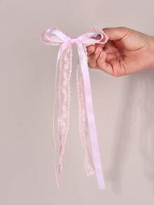 2 chiếc nơ cài tóc ren hồng cho bé gái, kẹp tóc cá sấu thêu hoa thanh lịch, kẹp tóc lưới dài, kẹp tóc ngày Valentine phù hợp cho đám cưới, kỳ nghỉ, quà tặng ngày lễ, phụ kiện tóc Valentine - Hồng - Xem 4