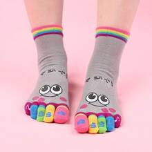 3pairs // Cartoon Print Toe Socks // Colorful Five-Toe Sports Running Socks // Women's Polyester Knit Fabric // Cute Cartoon Split-Toe Socks! ! - Nhiều màu khác nhau -- 3 đôi - Xem 8