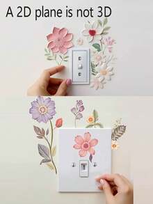2片/套创意经典花卉图案开关贴纸，可移除，花朵开关贴纸，自粘PVC墙贴，适用于卧室和浴室灯开关、客厅和走廊家居装饰、花卉主题日常家居装饰、书房和浴室装饰，生日、节日、乔迁、洗礼、复活节和母亲节礼物，以及派对礼品 - 彩色 - 查看 1