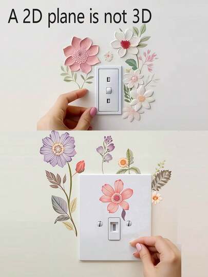 2片/套创意经典花卉图案开关贴纸，可移除，花朵开关贴纸，自粘PVC墙贴，适用于卧室和浴室灯开关、客厅和走廊家居装饰、花卉主题日常家居装饰、书房和浴室装饰，生日、节日、乔迁、洗礼、复活节和母亲节礼物，以及派对礼品
