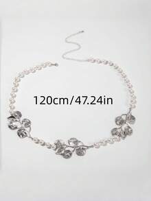 1 pezzo Catena per vita con foglia d'argento e perle finte, elegante cintura a più strati per il corpo, catena vintage per abiti, bikini, accessorio di moda boho per matrimoni in spiaggia - Multicolore - Visualizzare 14