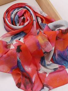 1pc Women Faux Pearl Chiffon Tie Dye Print Women Hijab, Printed Scarf, Hijab Scarf For Dress - Black and White - View 12