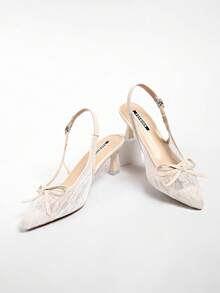 Nuovi tacchi alti a spillo da donna, sandali estivi traspiranti in pizzo e rete con punta chiusa, stile francese versatile - Beige - Visualizzare 6