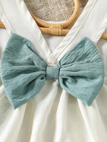 2pcs/Set Baby Girls' Cute Bowknot Decor Camisole & Solid Color Ruffle Hem Shorts Set, Summer - Multicolor - View 3