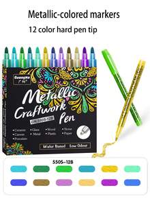 12/24支装金属丙烯颜料马克笔，两种笔尖尺寸，24种颜色，适用于陶瓷、玻璃、塑料等材质，是学校和办公用品的理想之选，也是愚人节、复活节和开学季的理想礼物。 - 彩色 - 查看 15