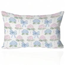 Vintage Hydrangea Pillow Cover 12x20 – Pastel Floral Cushion With Blue Bows – Grandmillennial Cottagecore Throw Pillow For Coquette Bedroom Or Feminine Home Decor - 繡球花和弓 - 查看 1