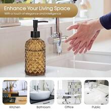 Topsky Gem Glass Soap Dispenser With Black Plastic Pump, 13oz Liquid Hand Soap Dispenser, Rustproof Pump For Kitchen & Bathroom, Great For Lotions, Essential Oil, Liquid Soaps-Amber - 寶石琥珀 - 查看 6