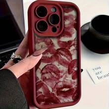 Funda de teléfono: 1 lápiz labial burdeos, personalidad creativa, estilo INS, labios sexys, diseño de llama moderna, marco de lente rojo mate, diseño de escalera, cobertura completa, funda suave anti-caída, adecuada para Xiaomi/Redmi/Infinix/Transsion/ - Estilo 1 (1 pieza) - Ver 10