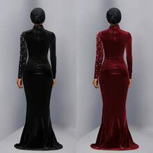 2026 New Style Women's Evening Gown - Elegant Silk Embroidered Diamond Gown For European And American Fashion Women - Women's Gift - Wedding And Banquet Dress - C7616-酒紅 - 查看 3