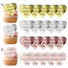 5pcs/10pcs/20pcs Heart Shaped Acrylic "Happy Valentine's Day" Cupcake Toppers, Suitable For Valentine's Day Party DIY Cake & Dessert Decorations