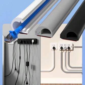 1pc 3 Meters/118.11in Long Hidden Self-Adhesive Cable Raceway, Wire Duct Cable Protector, Suitable For Desk, Wall And Floor Mounting, Prevent Exposed Wires From Tripping, Concealed Flexible Cable Channel, Decorative Wire Cover