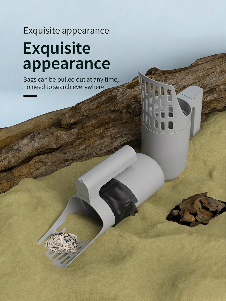 四合一便携式宠物粪便清理铲，大容量猫砂铲带垃圾袋支架，宠物粪便铲，猫砂盆清洁桶，宠物用品