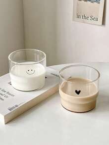 1 Set Heart & Smiling Face Printed Breakfast Cups, Suitable For Cafe, Home, Restaurant, Holiday Party, Festival Gift, Hotel, Wedding, Microwave & Oven ; Cold Brew Coffee Cup | Iced Milk Cup | Breakfast Cup | Round Mug | Minimalist Coffee Cup | Festival | Valentine's Day Gift | Cold Drink Cup | Birthday Gift - Multicolor - View 1